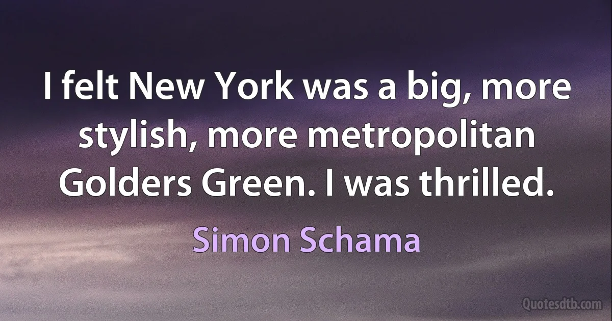 I felt New York was a big, more stylish, more metropolitan Golders Green. I was thrilled. (Simon Schama)