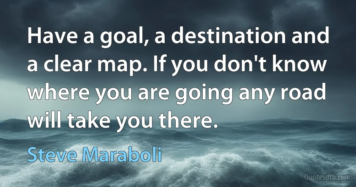 Have a goal, a destination and a clear map. If you don't know where you are going any road will take you there. (Steve Maraboli)