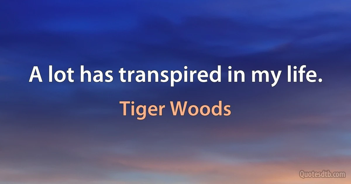 A lot has transpired in my life. (Tiger Woods)