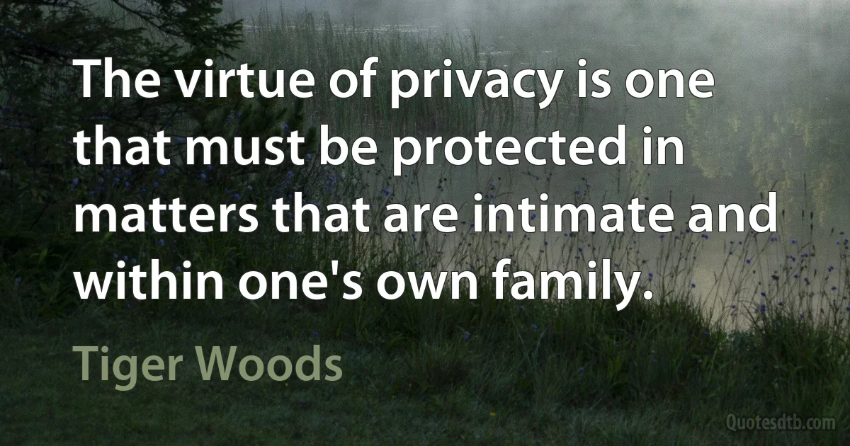 The virtue of privacy is one that must be protected in matters that are intimate and within one's own family. (Tiger Woods)