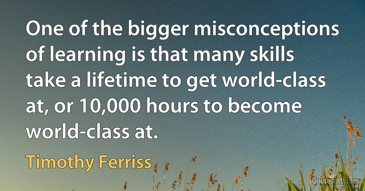 One of the bigger misconceptions of learning is that many skills take a lifetime to get world-class at, or 10,000 hours to become world-class at. (Timothy Ferriss)