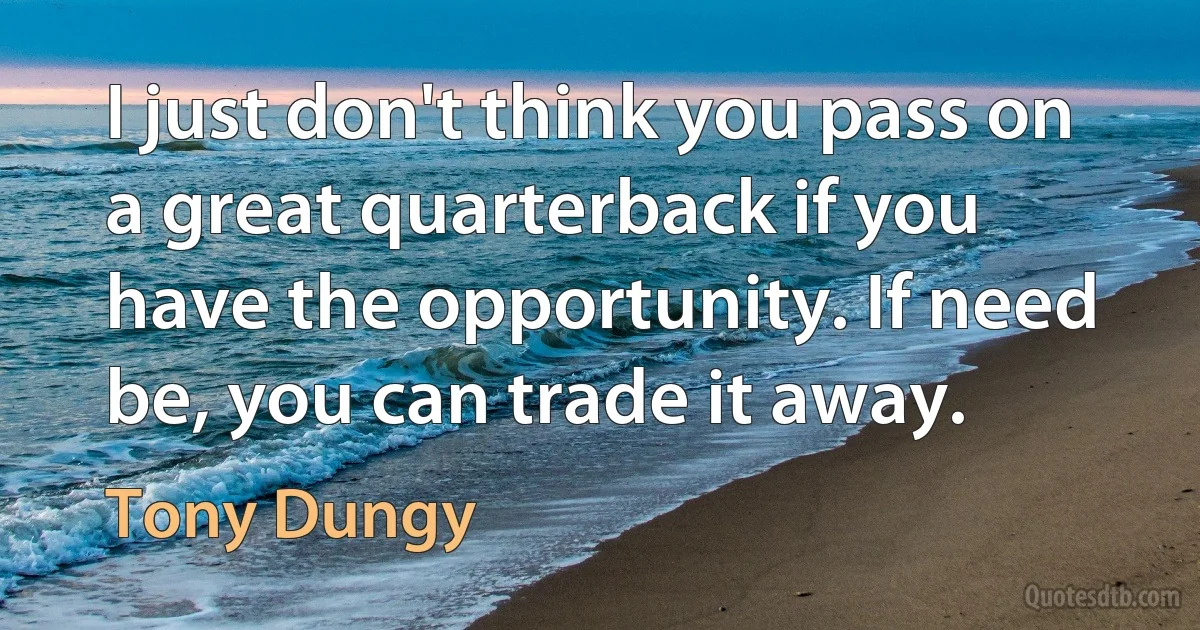 I just don't think you pass on a great quarterback if you have the opportunity. If need be, you can trade it away. (Tony Dungy)