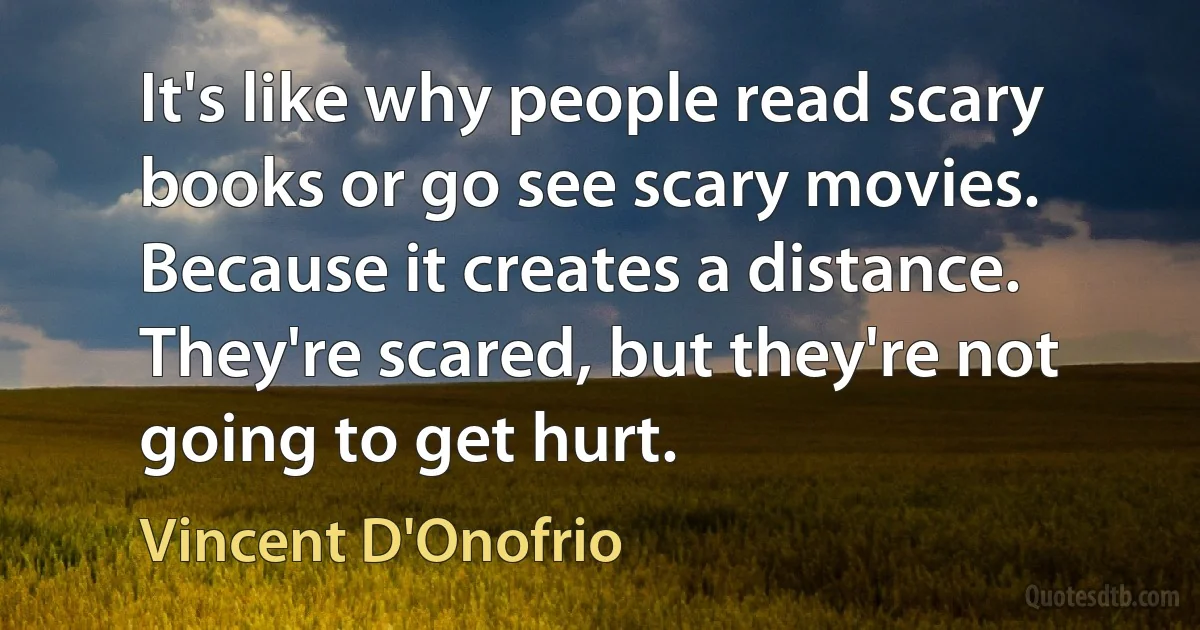 It's like why people read scary books or go see scary movies. Because it creates a distance. They're scared, but they're not going to get hurt. (Vincent D'Onofrio)