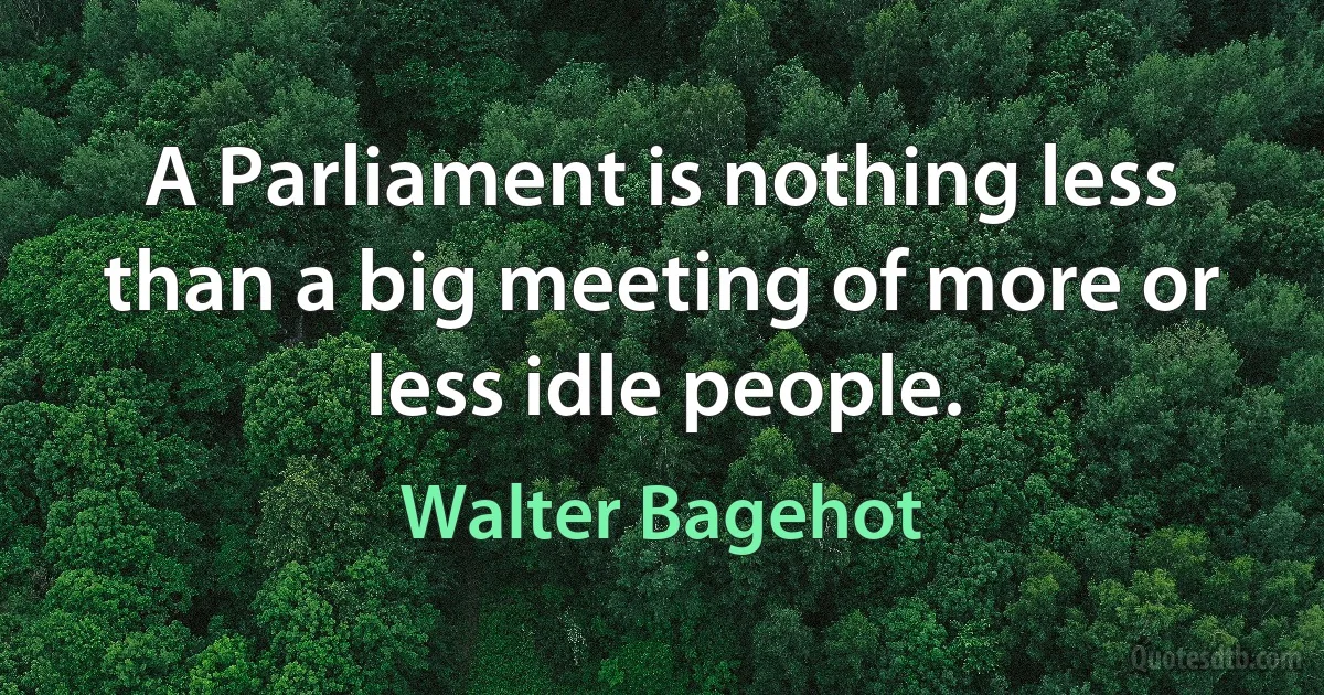 A Parliament is nothing less than a big meeting of more or less idle people. (Walter Bagehot)