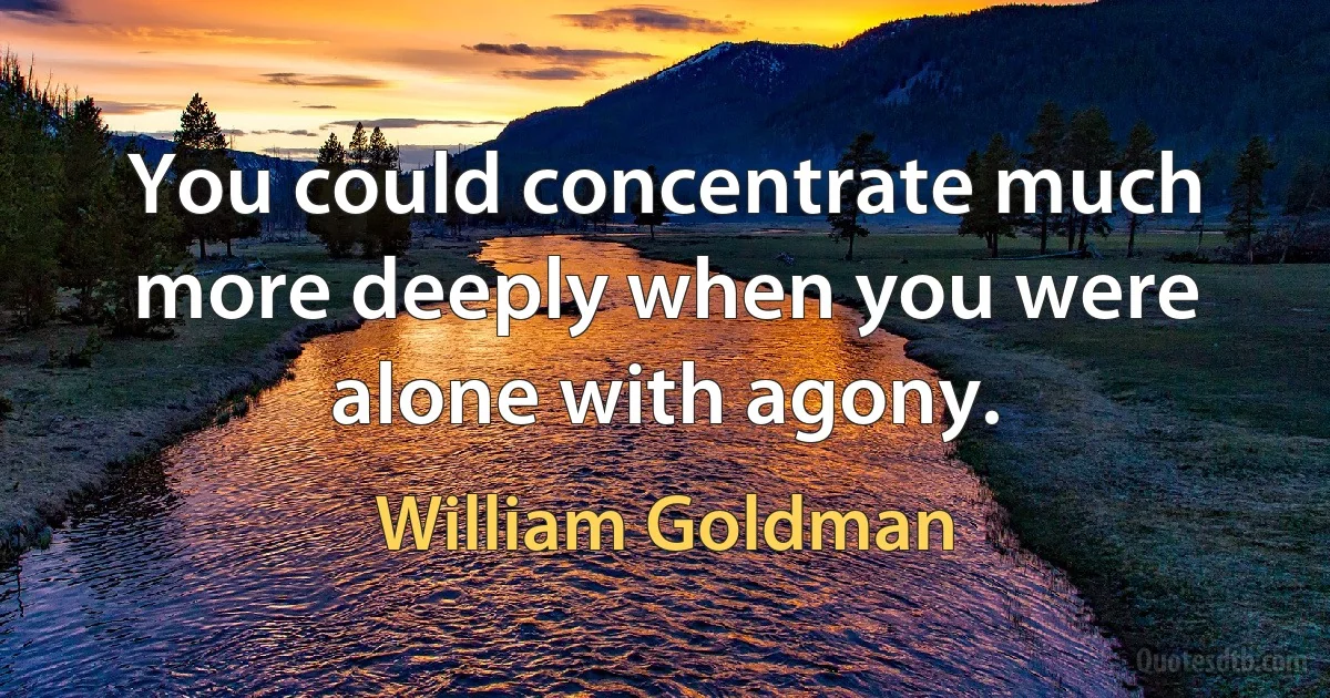 You could concentrate much more deeply when you were alone with agony. (William Goldman)