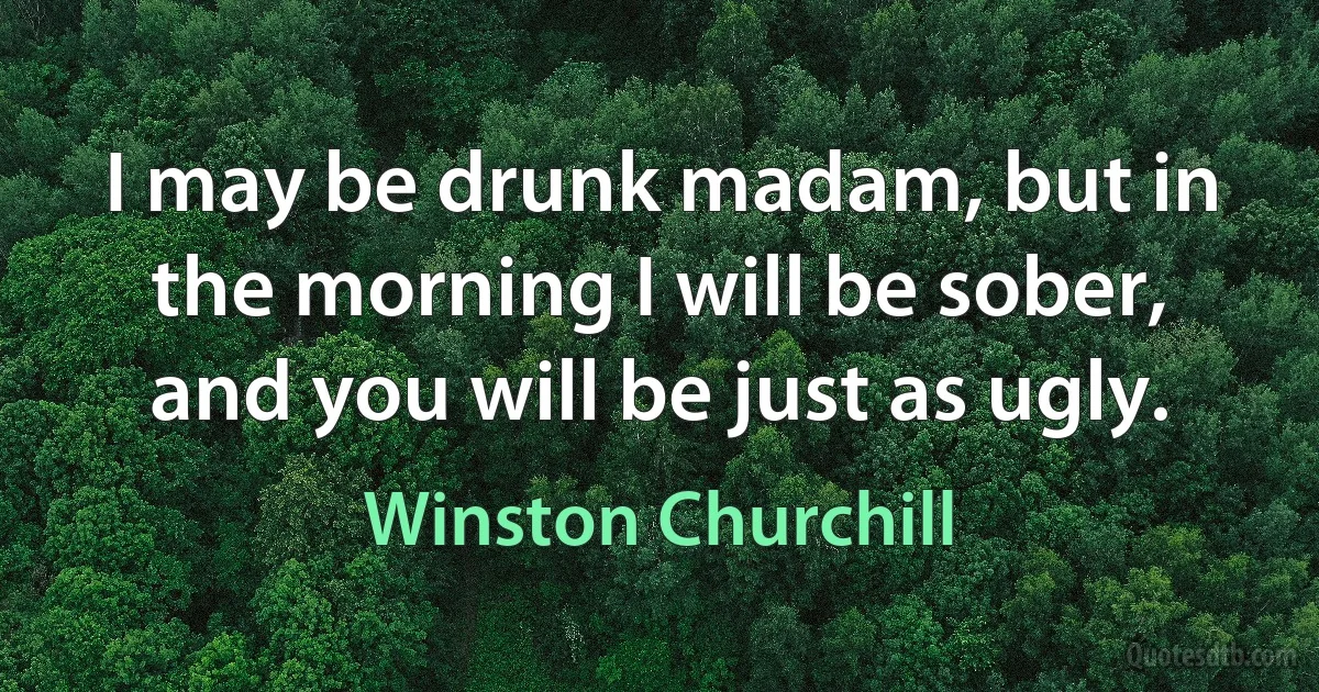 I may be drunk madam, but in the morning I will be sober, and you will be just as ugly. (Winston Churchill)