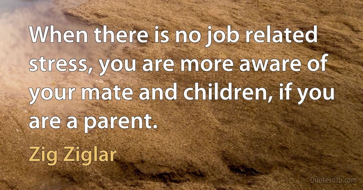 When there is no job related stress, you are more aware of your mate and children, if you are a parent. (Zig Ziglar)