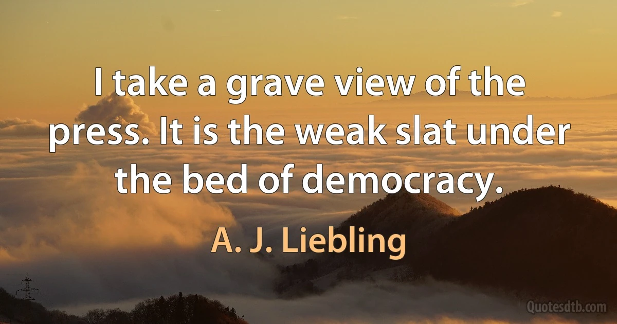 I take a grave view of the press. It is the weak slat under the bed of democracy. (A. J. Liebling)