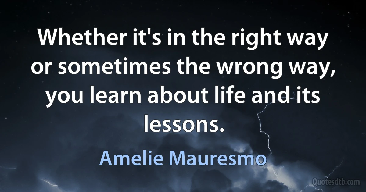 Whether it's in the right way or sometimes the wrong way, you learn about life and its lessons. (Amelie Mauresmo)