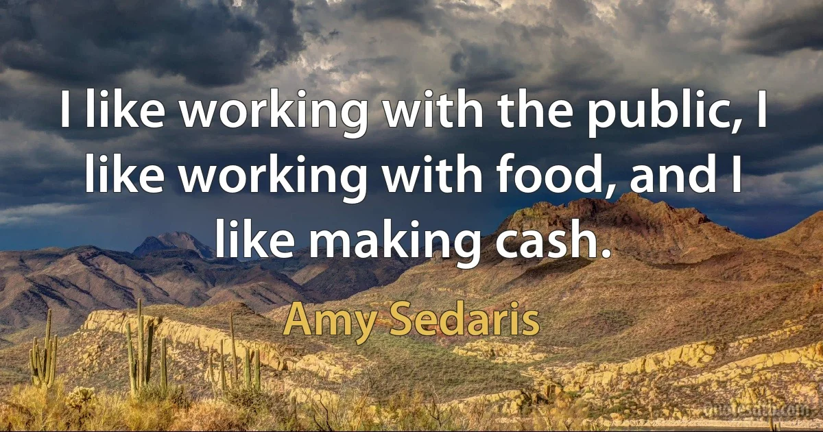 I like working with the public, I like working with food, and I like making cash. (Amy Sedaris)