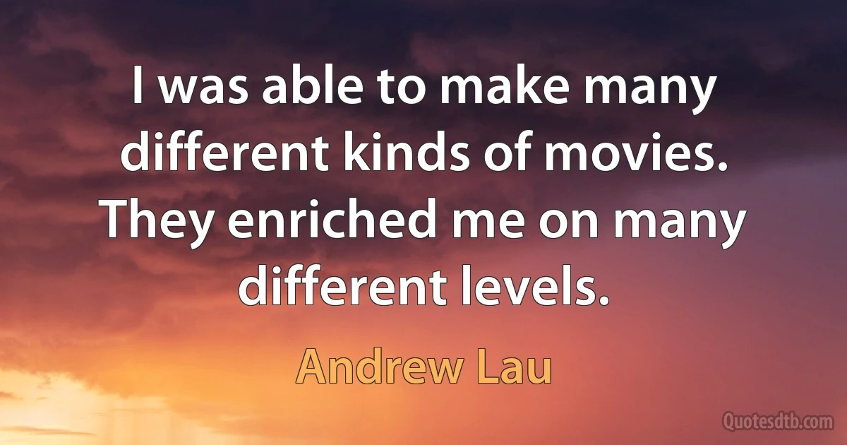 I was able to make many different kinds of movies. They enriched me on many different levels. (Andrew Lau)