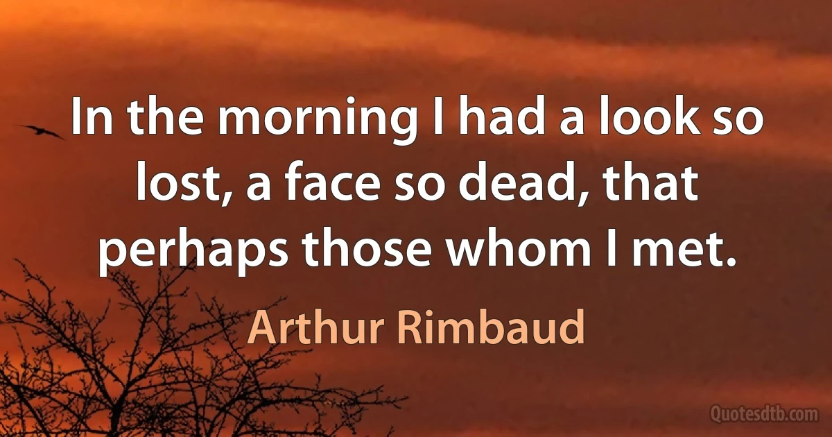 In the morning I had a look so lost, a face so dead, that perhaps those whom I met. (Arthur Rimbaud)