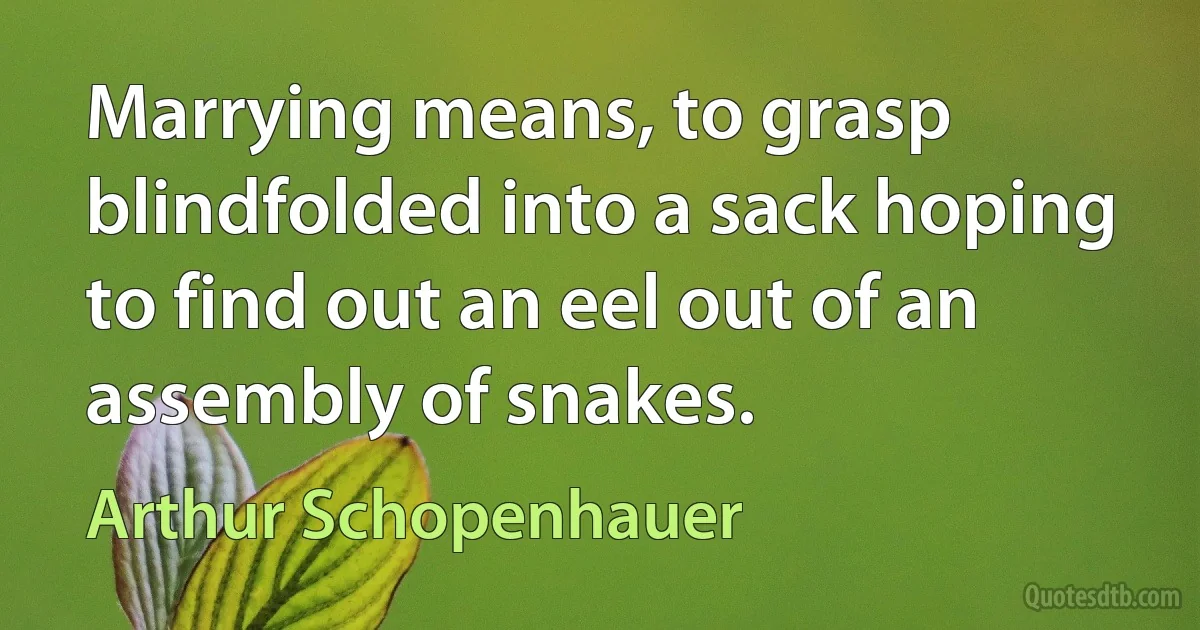 Marrying means, to grasp blindfolded into a sack hoping to find out an eel out of an assembly of snakes. (Arthur Schopenhauer)