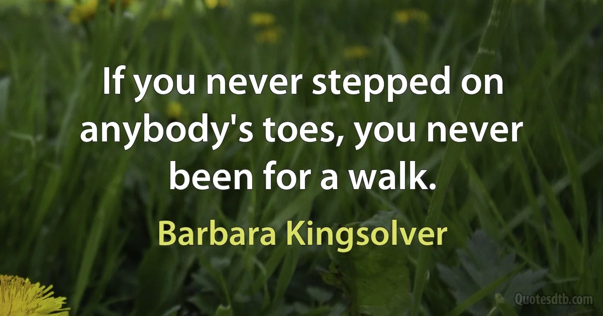 If you never stepped on anybody's toes, you never been for a walk. (Barbara Kingsolver)