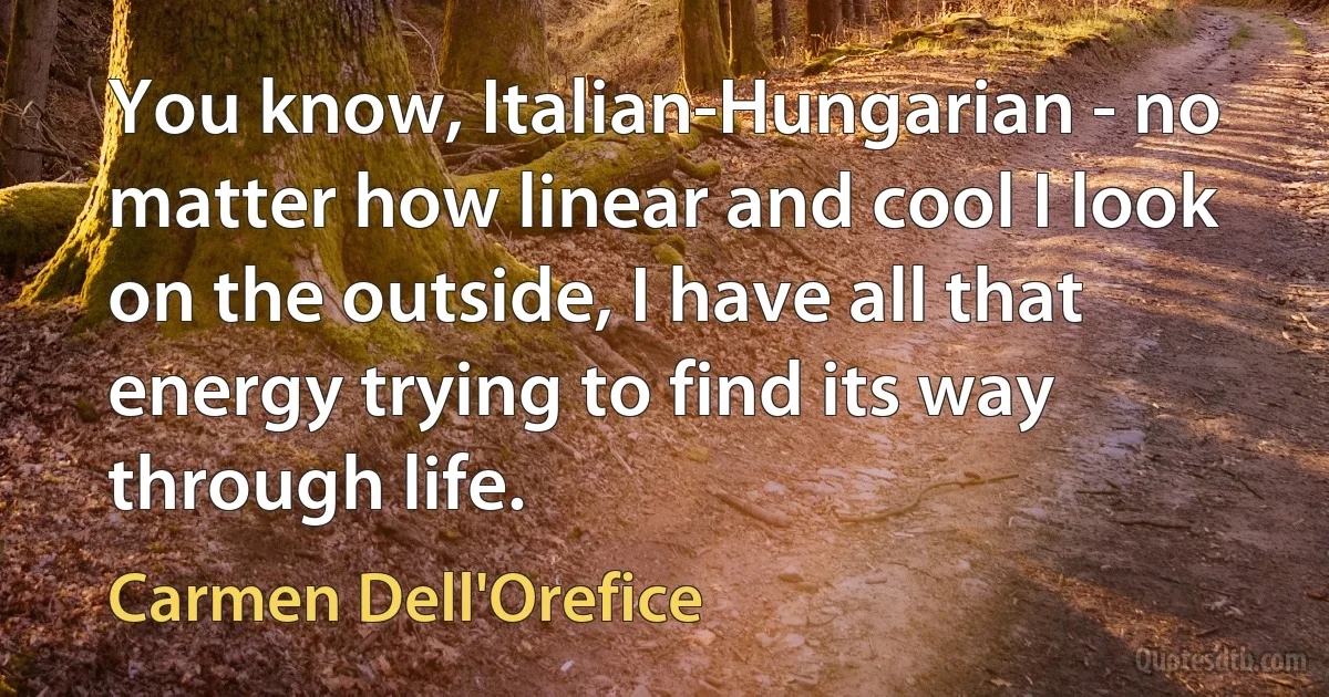 You know, Italian-Hungarian - no matter how linear and cool I look on the outside, I have all that energy trying to find its way through life. (Carmen Dell'Orefice)