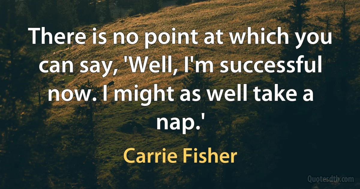 There is no point at which you can say, 'Well, I'm successful now. I might as well take a nap.' (Carrie Fisher)