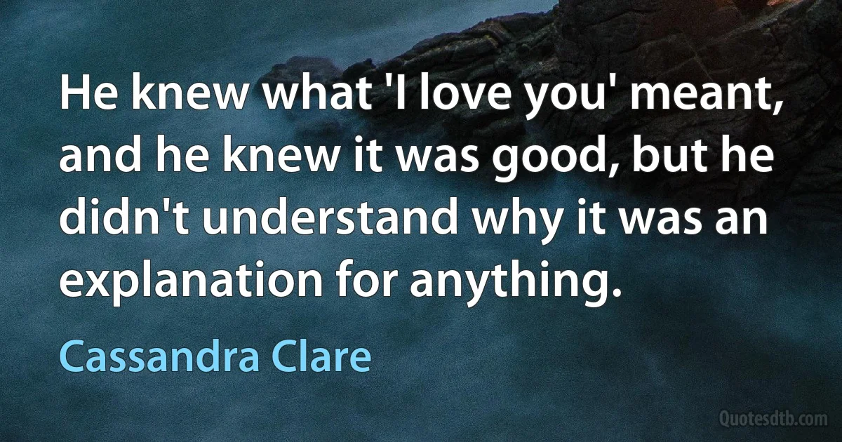 He knew what 'I love you' meant, and he knew it was good, but he didn't understand why it was an explanation for anything. (Cassandra Clare)