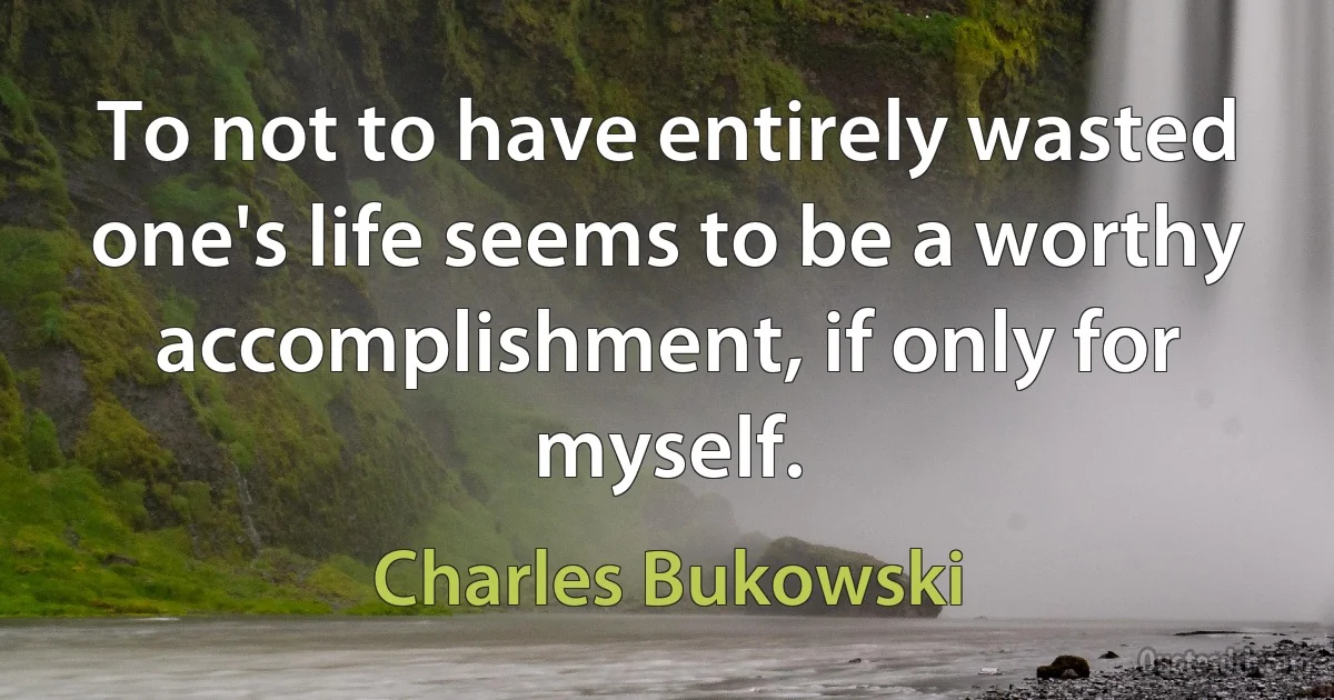 To not to have entirely wasted one's life seems to be a worthy accomplishment, if only for myself. (Charles Bukowski)