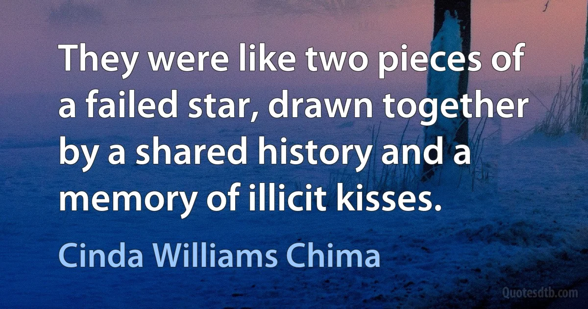 They were like two pieces of a failed star, drawn together by a shared history and a memory of illicit kisses. (Cinda Williams Chima)