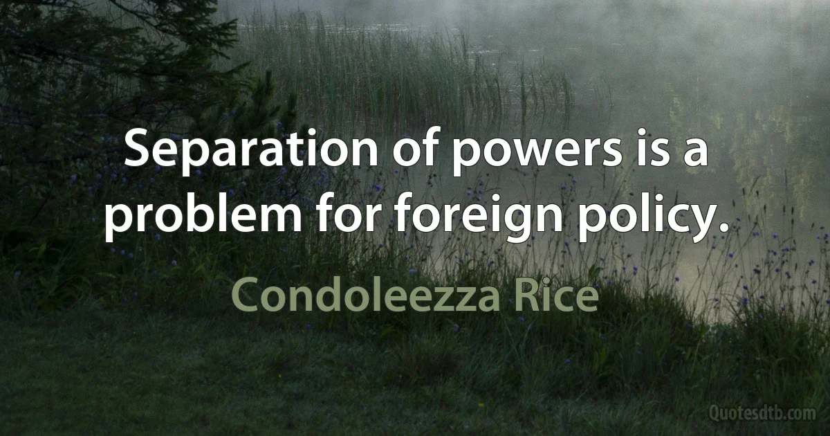 Separation of powers is a problem for foreign policy. (Condoleezza Rice)