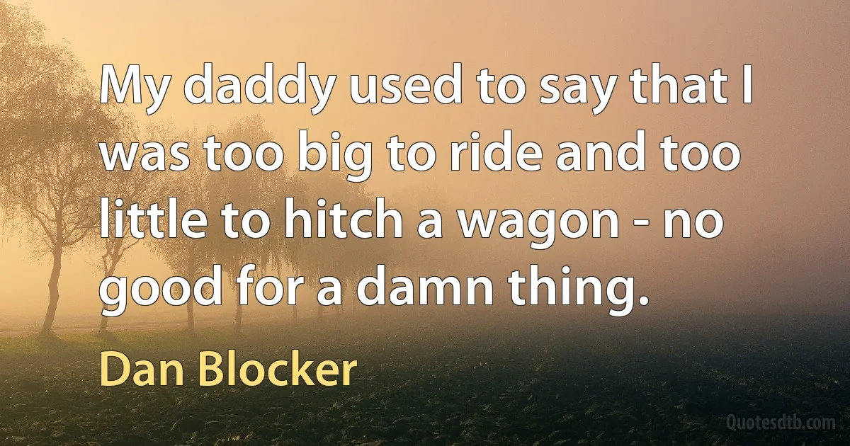 My daddy used to say that I was too big to ride and too little to hitch a wagon - no good for a damn thing. (Dan Blocker)