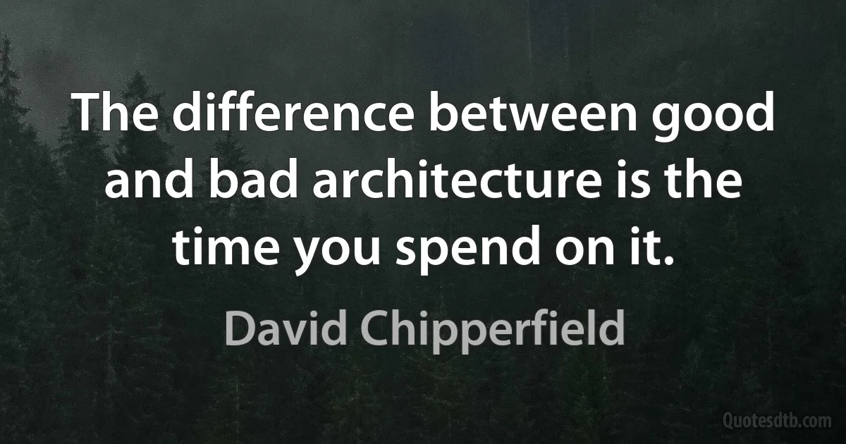 The difference between good and bad architecture is the time you spend on it. (David Chipperfield)