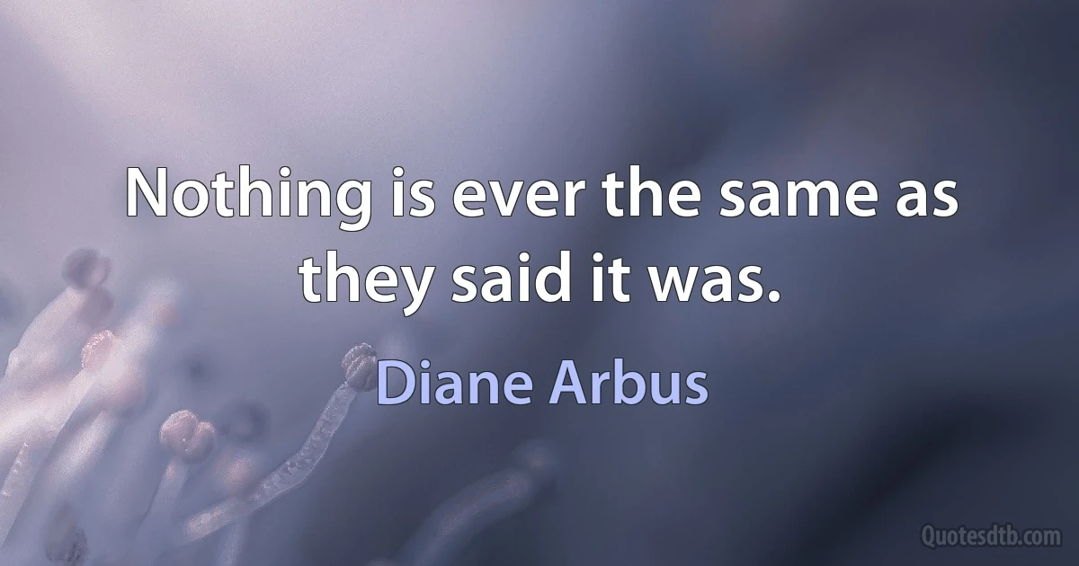 Nothing is ever the same as they said it was. (Diane Arbus)