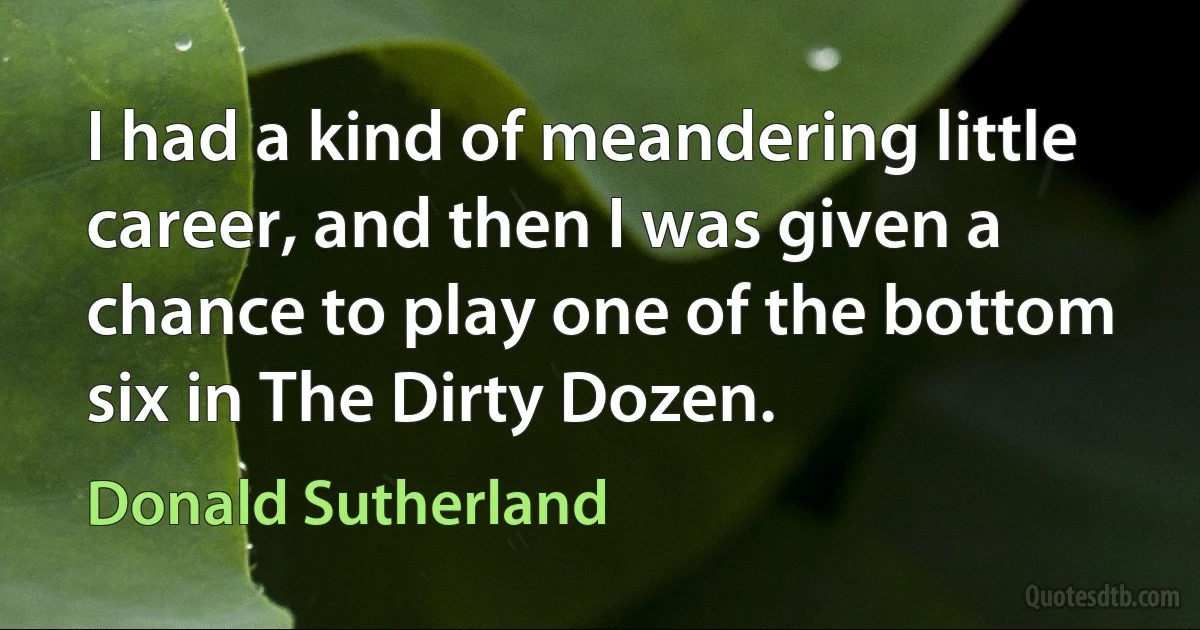 I had a kind of meandering little career, and then I was given a chance to play one of the bottom six in The Dirty Dozen. (Donald Sutherland)