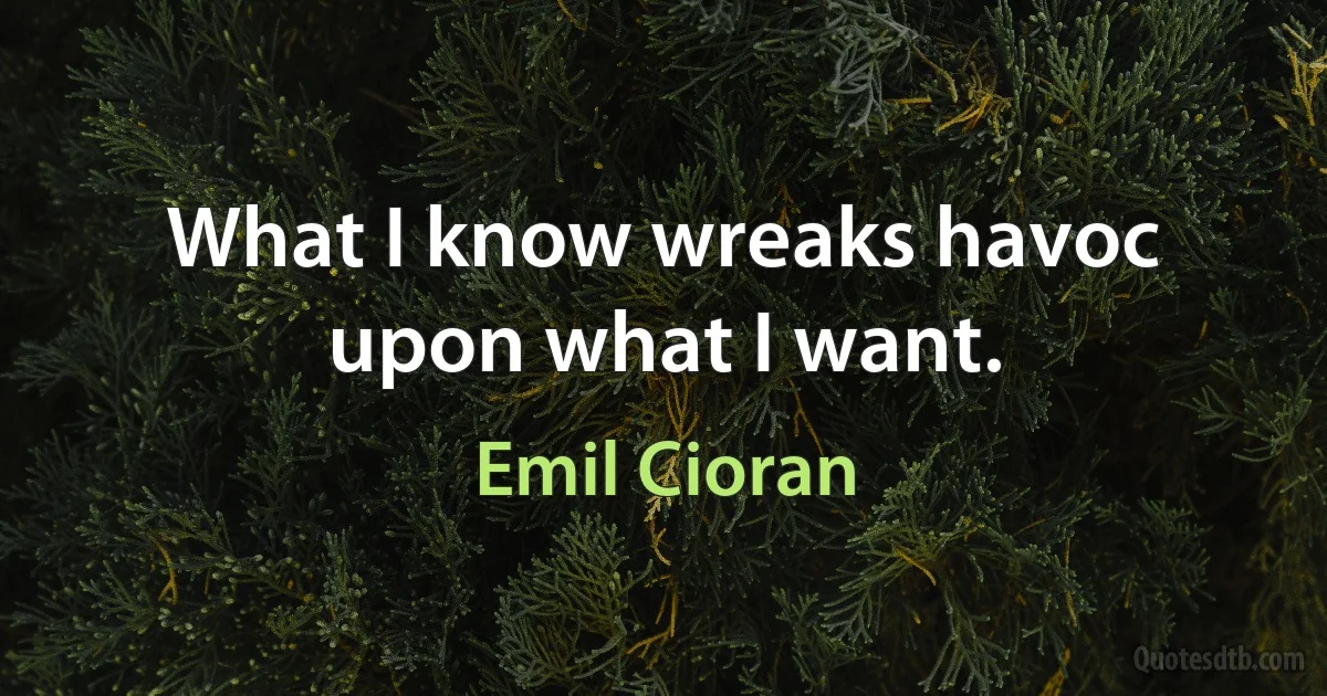 What I know wreaks havoc upon what I want. (Emil Cioran)