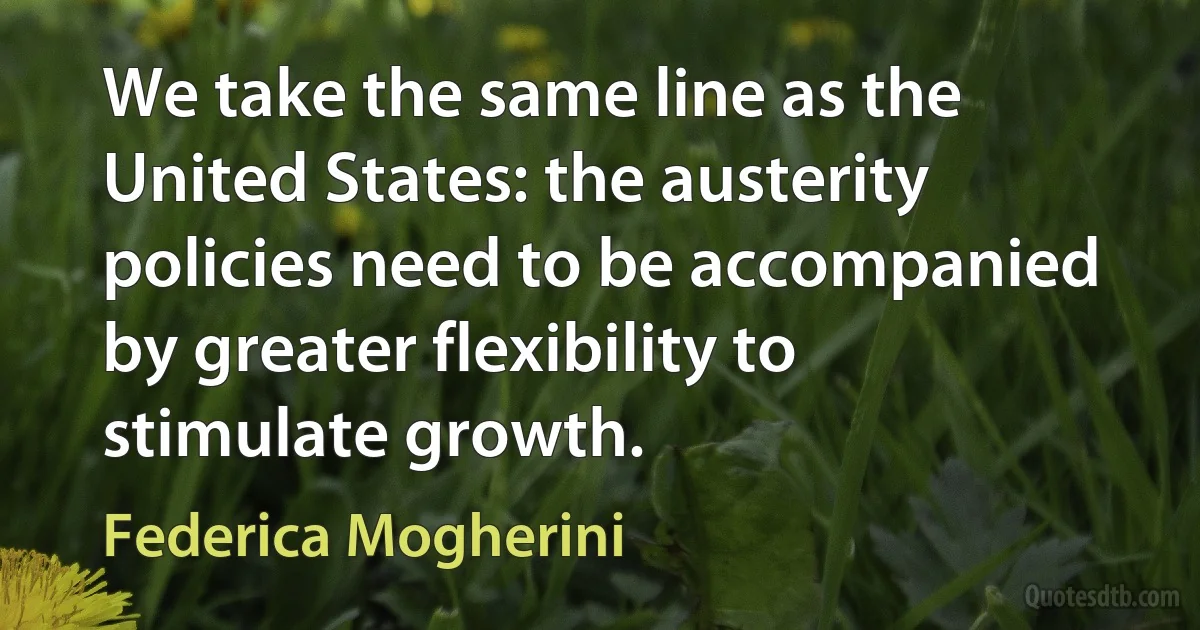 We take the same line as the United States: the austerity policies need to be accompanied by greater flexibility to stimulate growth. (Federica Mogherini)