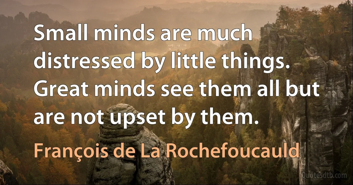 Small minds are much distressed by little things. Great minds see them all but are not upset by them. (François de La Rochefoucauld)