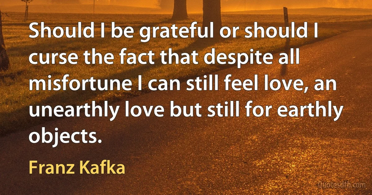 Should I be grateful or should I curse the fact that despite all misfortune I can still feel love, an unearthly love but still for earthly objects. (Franz Kafka)