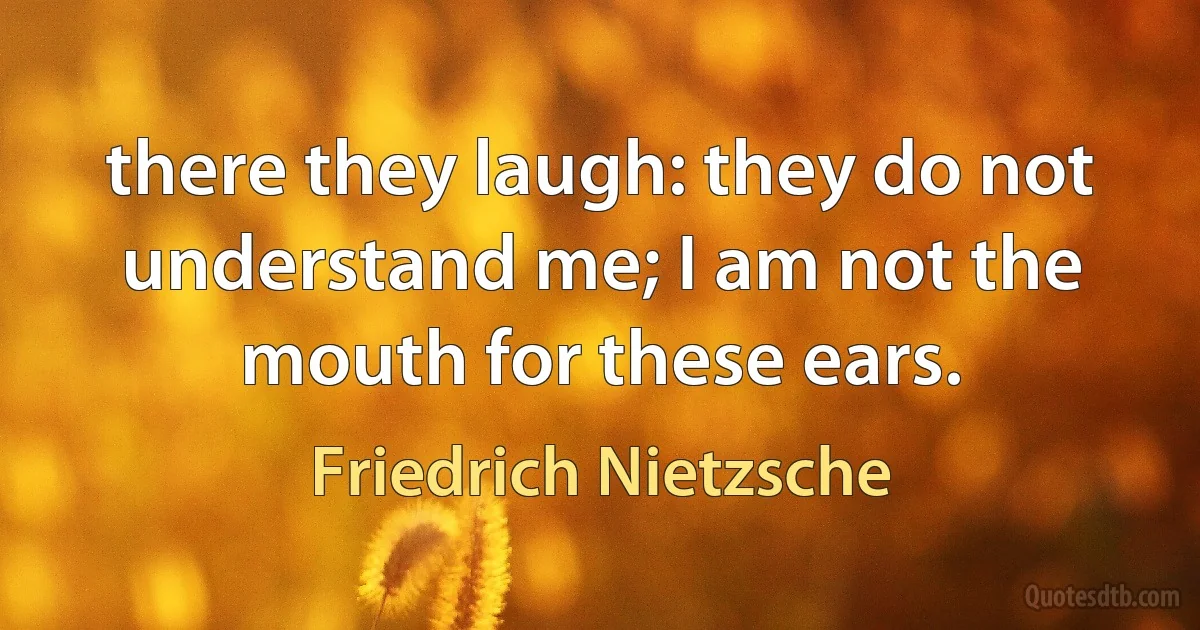 there they laugh: they do not understand me; I am not the mouth for these ears. (Friedrich Nietzsche)