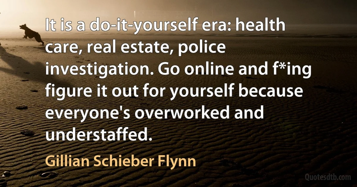 It is a do-it-yourself era: health care, real estate, police investigation. Go online and f*ing figure it out for yourself because everyone's overworked and understaffed. (Gillian Schieber Flynn)