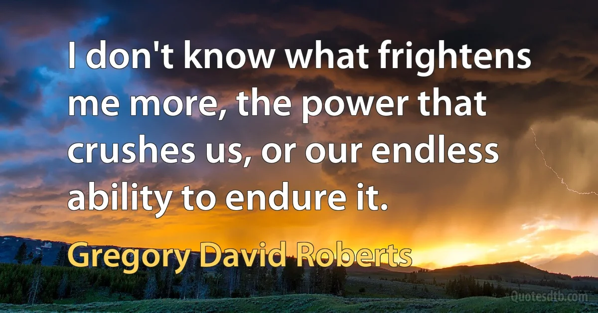 I don't know what frightens me more, the power that crushes us, or our endless ability to endure it. (Gregory David Roberts)