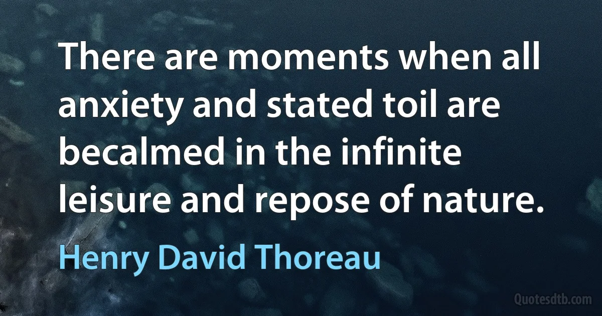 There are moments when all anxiety and stated toil are becalmed in the infinite leisure and repose of nature. (Henry David Thoreau)