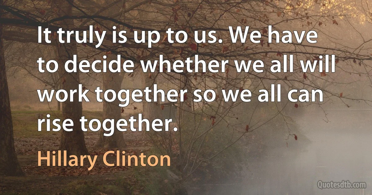 It truly is up to us. We have to decide whether we all will work together so we all can rise together. (Hillary Clinton)