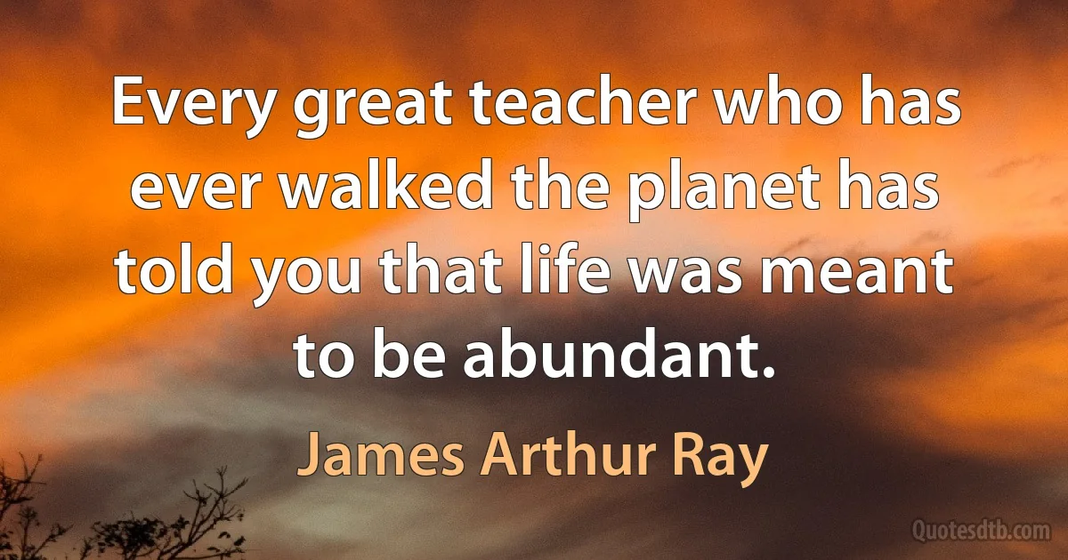 Every great teacher who has ever walked the planet has told you that life was meant to be abundant. (James Arthur Ray)