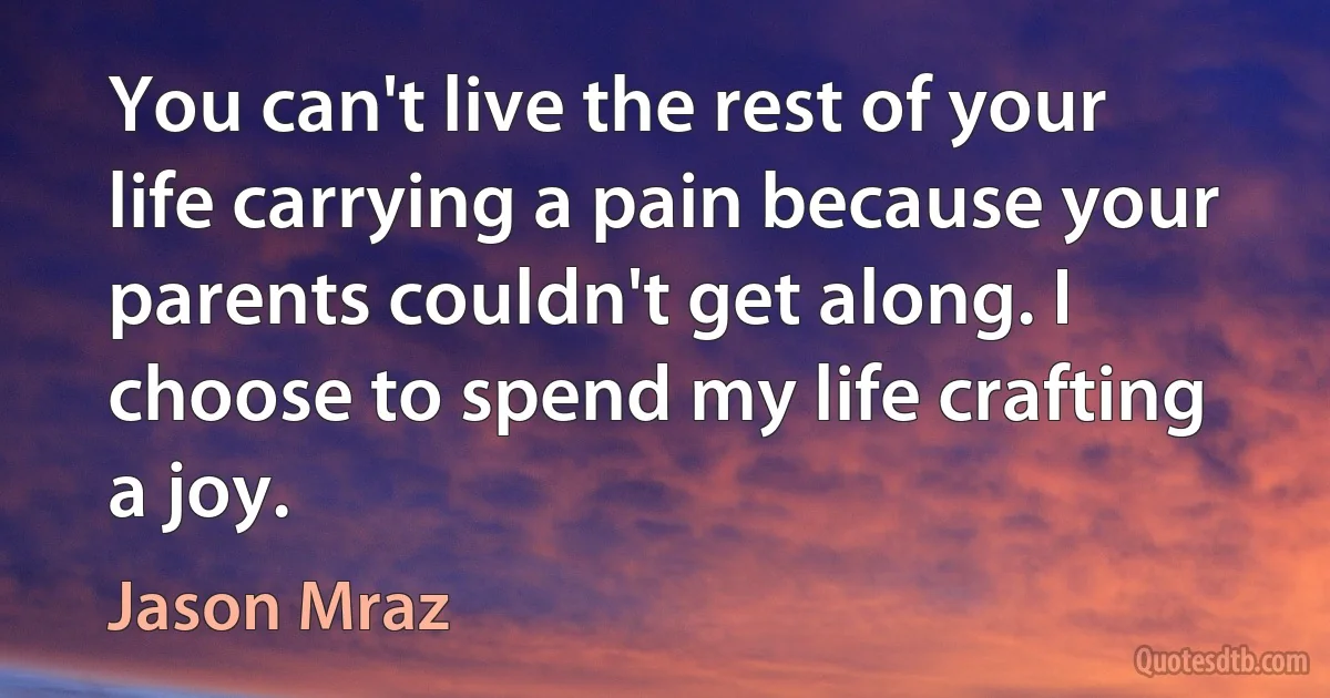 You can't live the rest of your life carrying a pain because your parents couldn't get along. I choose to spend my life crafting a joy. (Jason Mraz)