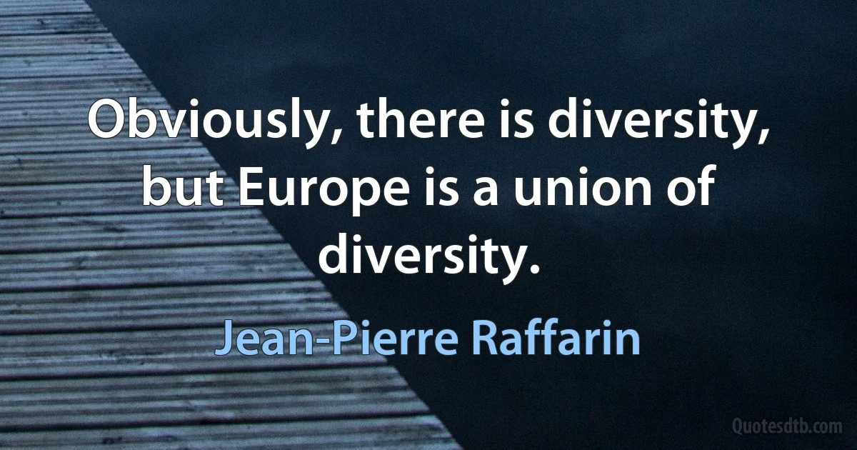 Obviously, there is diversity, but Europe is a union of diversity. (Jean-Pierre Raffarin)