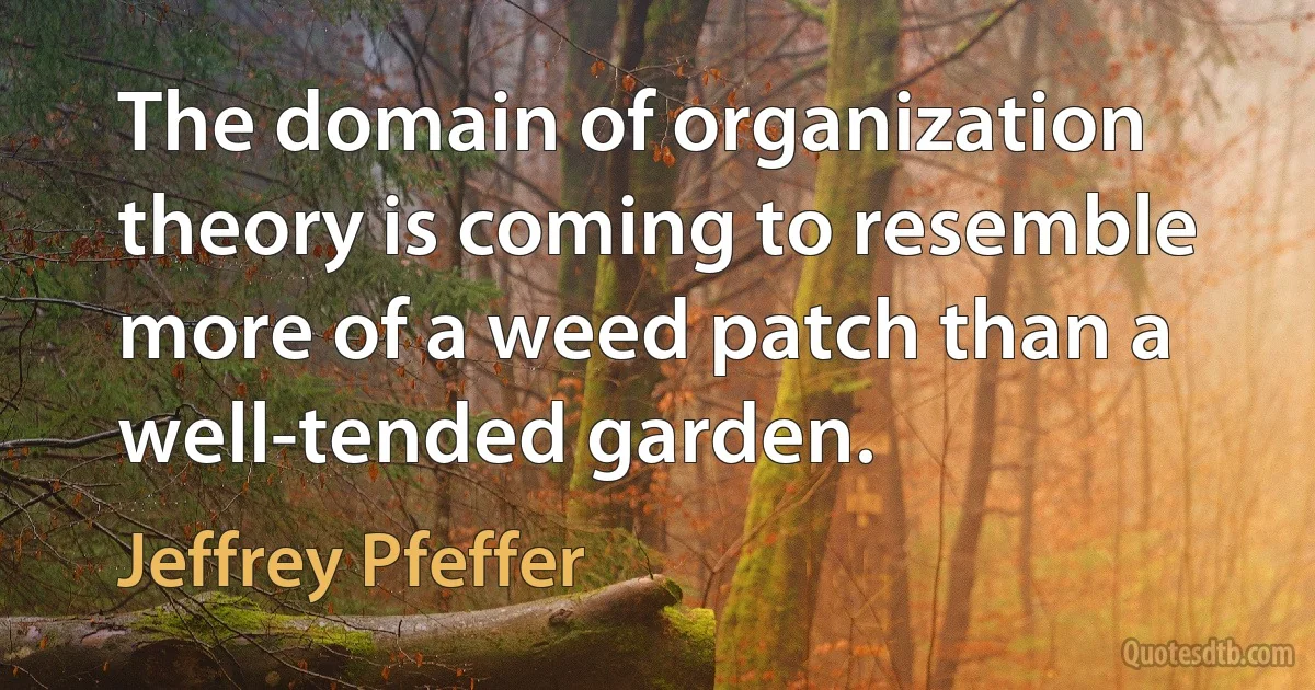 The domain of organization theory is coming to resemble more of a weed patch than a well-tended garden. (Jeffrey Pfeffer)