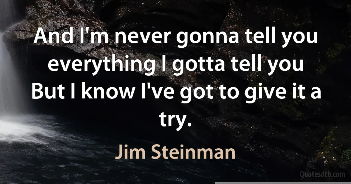 And I'm never gonna tell you everything I gotta tell you
But I know I've got to give it a try. (Jim Steinman)