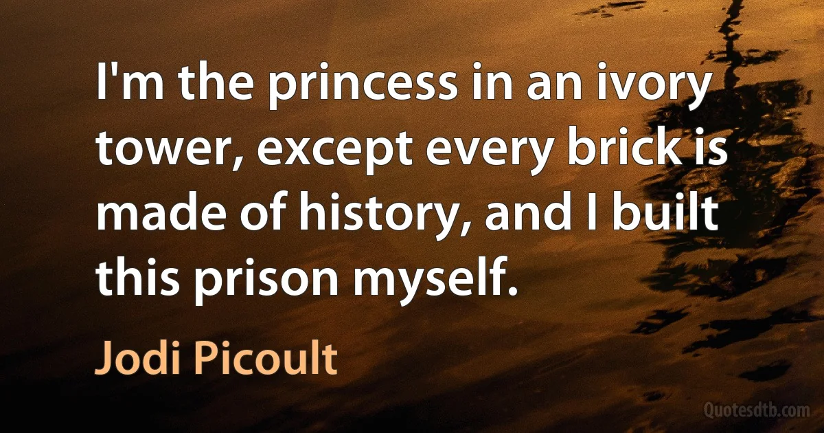 I'm the princess in an ivory tower, except every brick is made of history, and I built this prison myself. (Jodi Picoult)