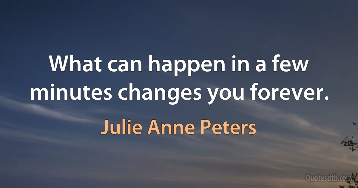 What can happen in a few minutes changes you forever. (Julie Anne Peters)