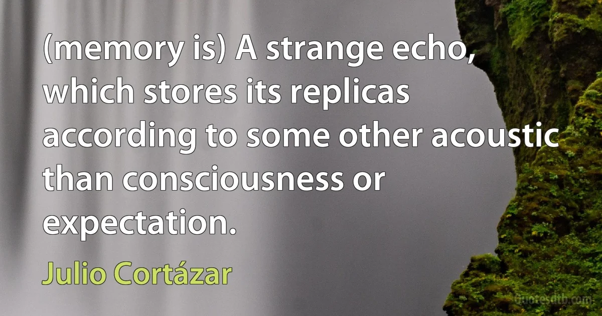 (memory is) A strange echo, which stores its replicas according to some other acoustic than consciousness or expectation. (Julio Cortázar)