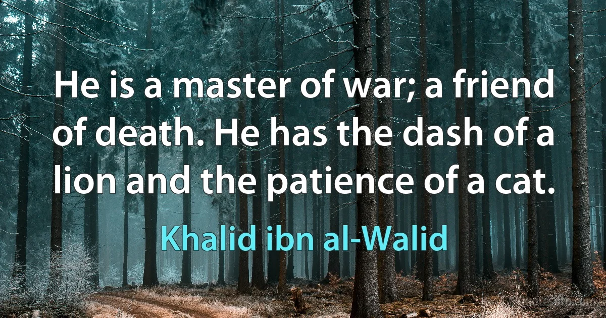 He is a master of war; a friend of death. He has the dash of a lion and the patience of a cat. (Khalid ibn al-Walid)