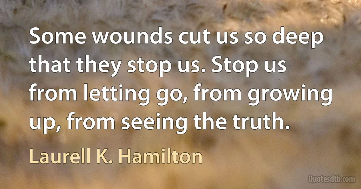 Some wounds cut us so deep that they stop us. Stop us from letting go, from growing up, from seeing the truth. (Laurell K. Hamilton)