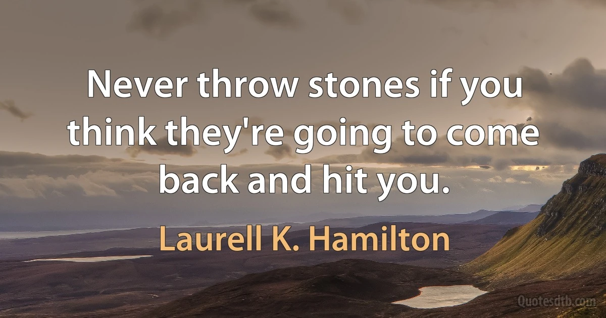 Never throw stones if you think they're going to come back and hit you. (Laurell K. Hamilton)