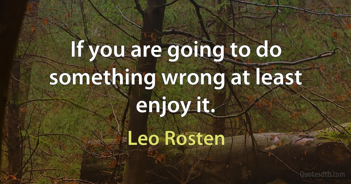 If you are going to do something wrong at least enjoy it. (Leo Rosten)