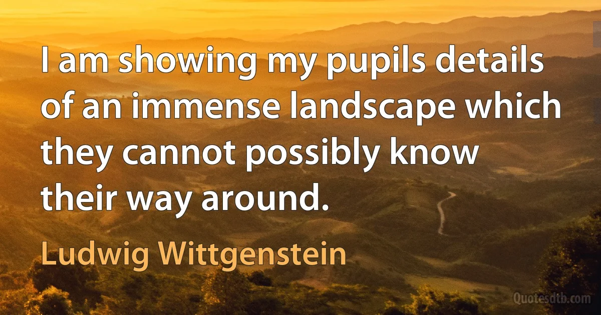 I am showing my pupils details of an immense landscape which they cannot possibly know their way around. (Ludwig Wittgenstein)